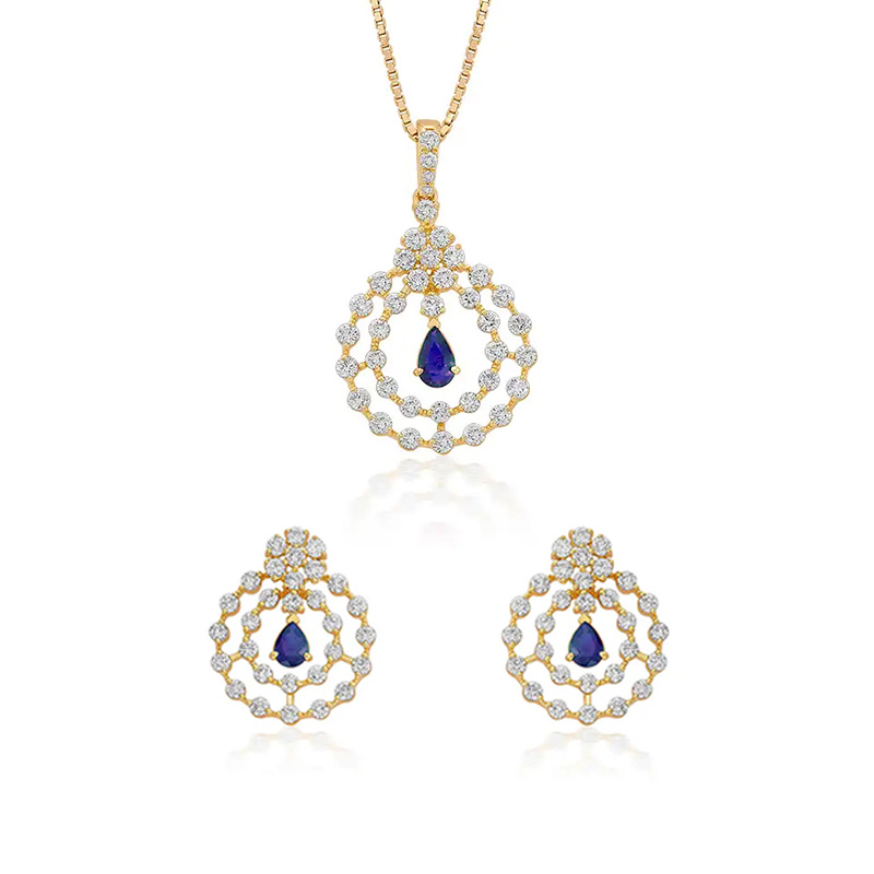 Contemporary Royalty Gemstone studded Diamond Pendant Set